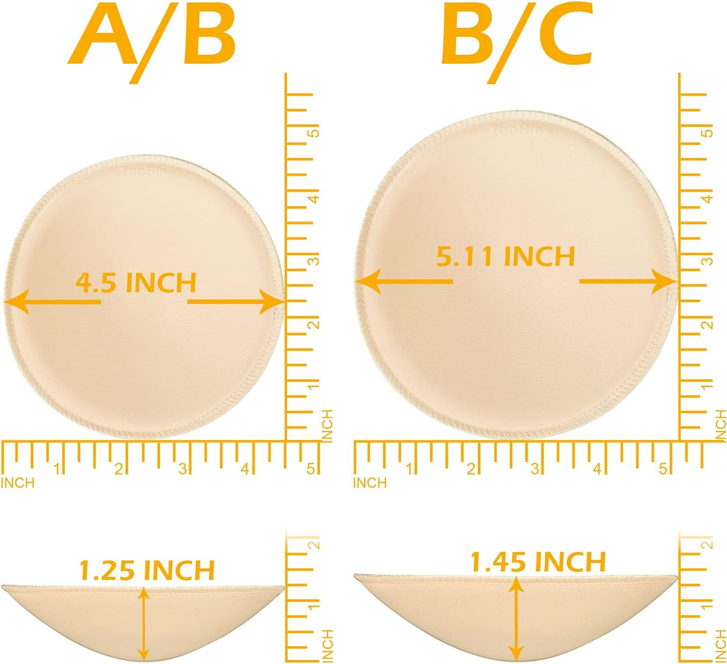 TopBine Round Soft Bra Inserts - Removable Sport Bra Cups for Mastectomy & Swimsuit Use | 3 Pairs
