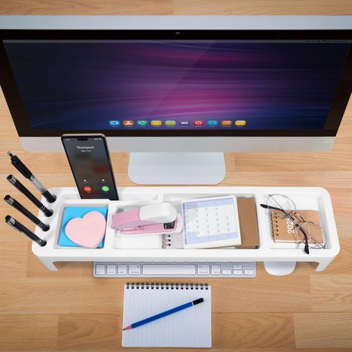 Cabilock White Multi-Functional Desktop Storage Rack - Abs Keyboard Shelf Organizer for Home and Office, Space-Saving Design, 20.86 X 5.51 X 2.75 Inches
