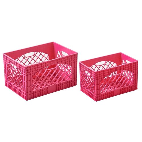 J&V TEXTILES 2 Pack Stackable Crates for Office Storage and Classroom Organization, 16, 24 Quart (Pink)