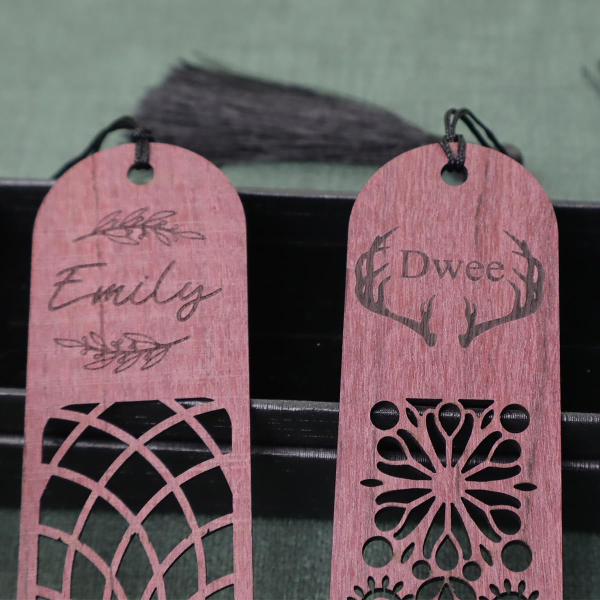 Skiennix Custom Wooden Bookmarks - Personalized Engraved Name Gift Set for Men & Women | Vintage Handmade (Purpleheart, 3 PCS)