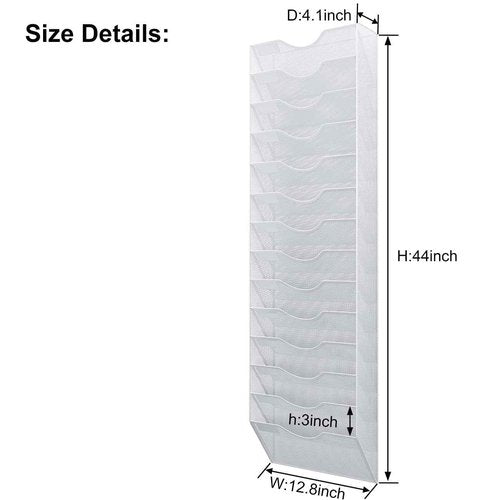 PAG-Mass 14 Pockets Hanging Wall File Organizer, Office Organization Wall Mount Mail Sorter Paper Holder Bill Organizer for Home, White