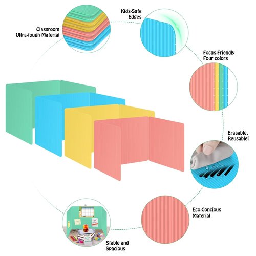8 Pack Desk Privacy Panel Desk Divider - Pastel Color Testing Dividers for Classroom Supplies- Easy Clean Privacy Shields for Student Testing Desk dividers- Includes Extra Labels