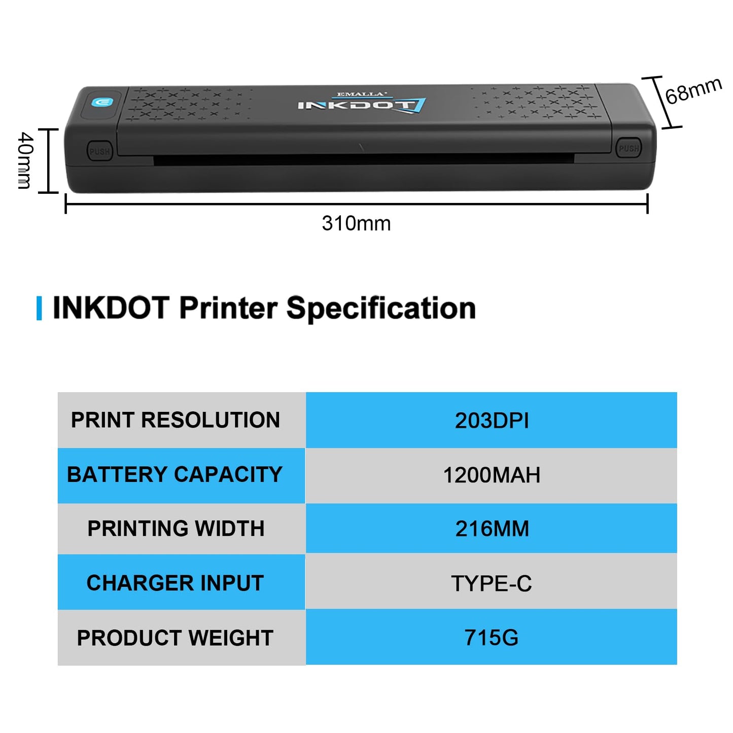 Emalla INKDOT Tattoo Stencil Printer, Bluetooth Thermal Printer Machine 203DPI High-Res Wireless Transfer Tattoo Machine Smart App Protable for Artists, iOS and Windows Tattoo Supplies