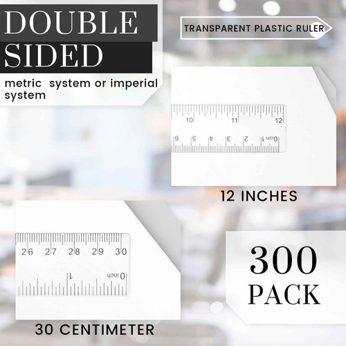 Fumete 300 Packs 12 Inch Clear Plastic Ruler Bulk with Inches and Centimeters Students Drafting Measuring Tool, Metric Rulers for Classroom Office Supplies