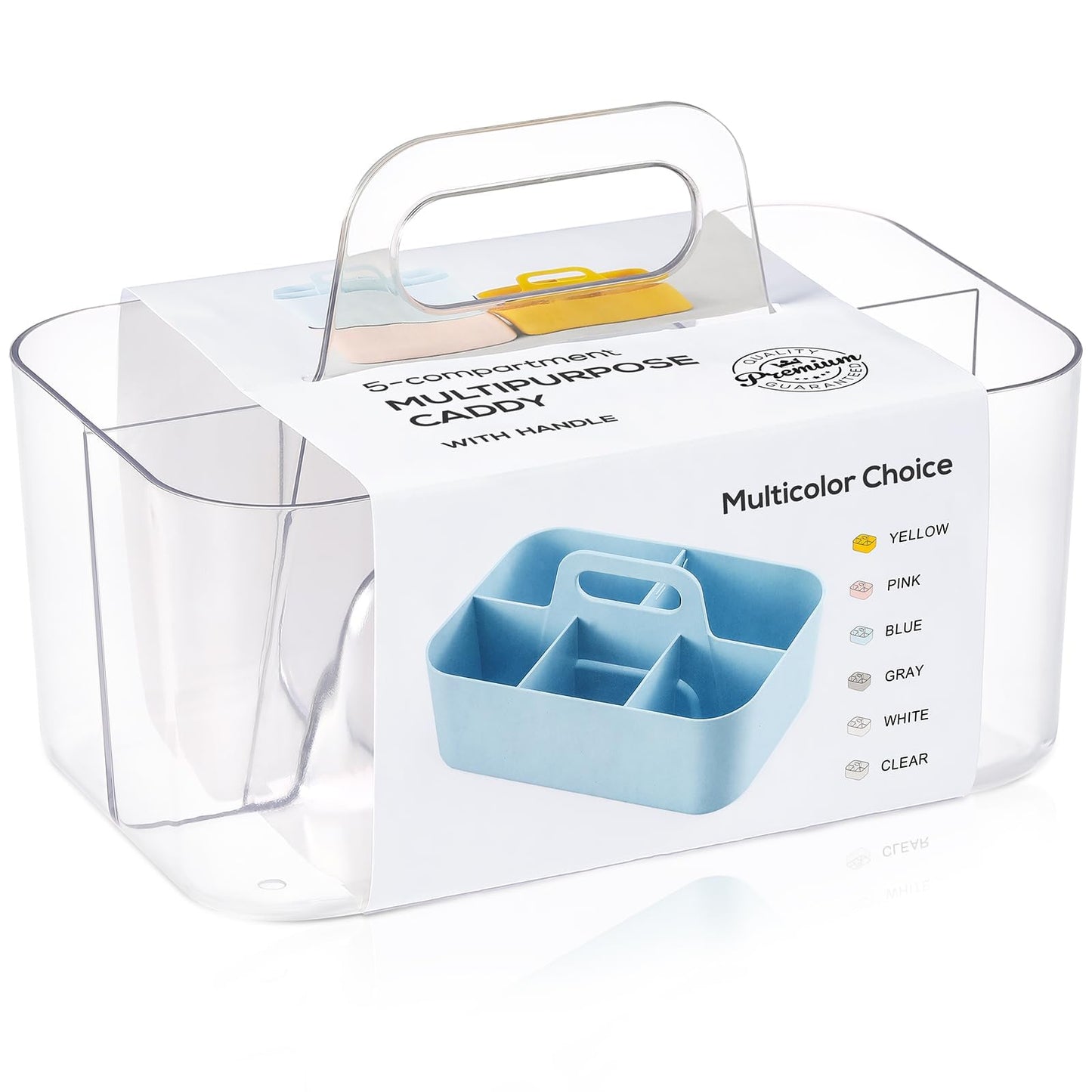 Multiuse Caddy Organizer with Handle, Portable Divided Plastic Tote Bin - Art Craft, Stationary Pen Marker Crayons, Makeup Hair Supplies Storage - Bathroom, Classroom, Dorm, Office, Desk Holder -Clear