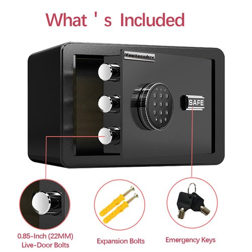 Yeetenolov Small Safe Box, Lock Box for Money, Jewelry, Documents and Guns, 0.5 Cubic Feet Digital Security safes for Home, Hotel, or Business, black, 11.8" L x 7.9" W x 7.9" H