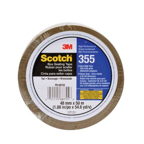 3M Scotch 355 Industrial-Grade Packing Tape, Tan, 48 mm x 50 m, High Performance Sealing Tape for Heavy-Duty Commercial Packaging, Shipping, Moving, Carton and Box Sealing, 1 Pack