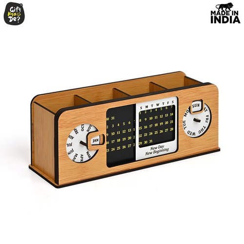 GKD MDF Wooden Desk Organizers & Pen Holder, Multi-Functional Desk Organizer for Office & Home, Eco-Friendly, Handmade Wooden Pen Stand, Perpetual Calender Wood, Gift for Students & Professionals