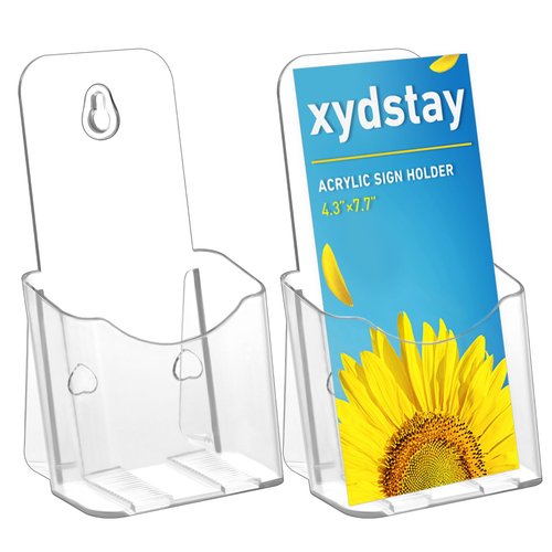 xydstay Acrylic Brochure Holder 4x9 Inches Slant Back Design, Clear Display Stand, Plastic Table Stand Sign Holder,Pamphlet Holder Flyer Holder, Acrylic Display Stand, Acrylic Table Signs Plastic Paper Holder for Office, Home, Store, 2 Pack