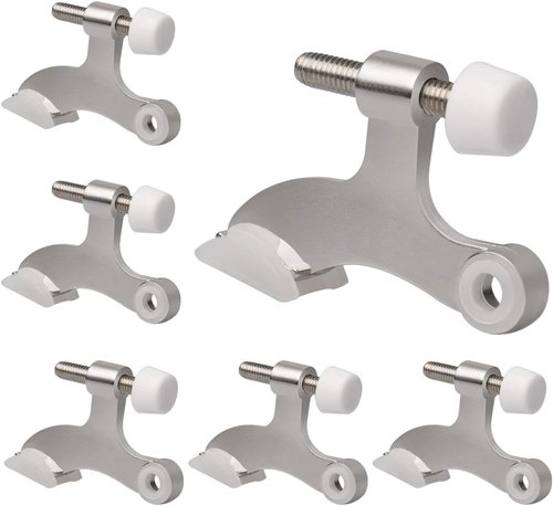 Brushed Satin Nickel Hinge Pin Door Stopper - 6 Pack Adjustable Heavy Duty with White Rubber Tips