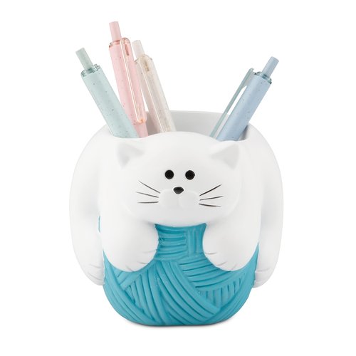 Chapman and Grand Relaxing Kitty Cat Pen Holder (White/Turquoise), Patent Pending