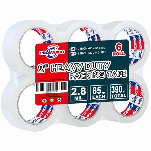 Heavy Duty Packing Tape - Ultra Strong Clear Tape | 6 Rolls, 390 Yards Total, 2.8 Mil Thickness
