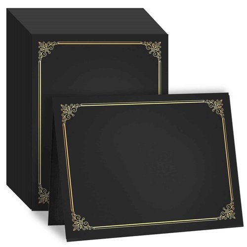 GNL 50 Packs Black Certificate Holders - Diploma Holders, Certificate Covers with Gold Foil Border, for Letter Size 8.5 x 11 Award Certificate Paper and Documents