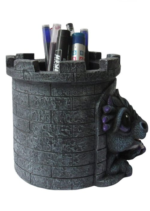 World of Wonders Dreamland Dragon Castle Pen Holders Caddy (Onyx) Fantasy Home Office Decor Desk Organizer