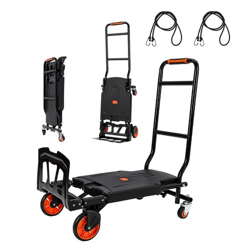 330 LB Folding Hand Truck, Portable Heavy Duty Carrying Dolly Cart, Utility Cart Combination of 4 Wheels and 2 Wheels Convertible for Moving Shopping Luggage Travel Office Use