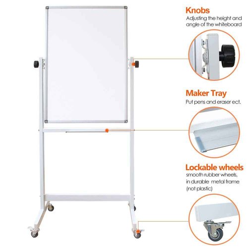 DEVELOP Magnetic Mobile White Board with Stand, 36 x 24 Inches, Rolling Double Sided Dry Erase Board on Wheels, Small Writing Standing Whiteboard Easel Easy Flip for Home, Office & School