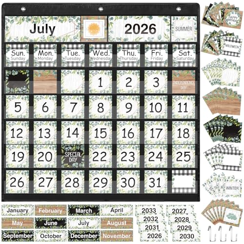 Fulmoon Eucalyptus Classroom Calendar Pocket Chart Set Black & Eucalyptus
