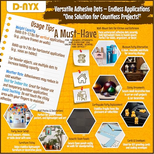 D-NYX 350 Round Double-Sided Adhesive Dots 0.8in & 0.6in, Clear Putty Tape