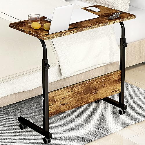 SogesHome 31.5 inch Adjustable Mobile Bed Table Portable Laptop Computer Stand Desks with Tablet Slot Cart Tray, Vintage Brown