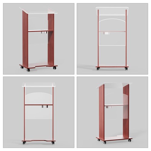 45" Podium with Lockable Wheels,Portable Lectern with Acrylic and 15mm Plywood,Podium Stand with Shelf and Cup Holder,Mobile Stand for Seminars and Schools