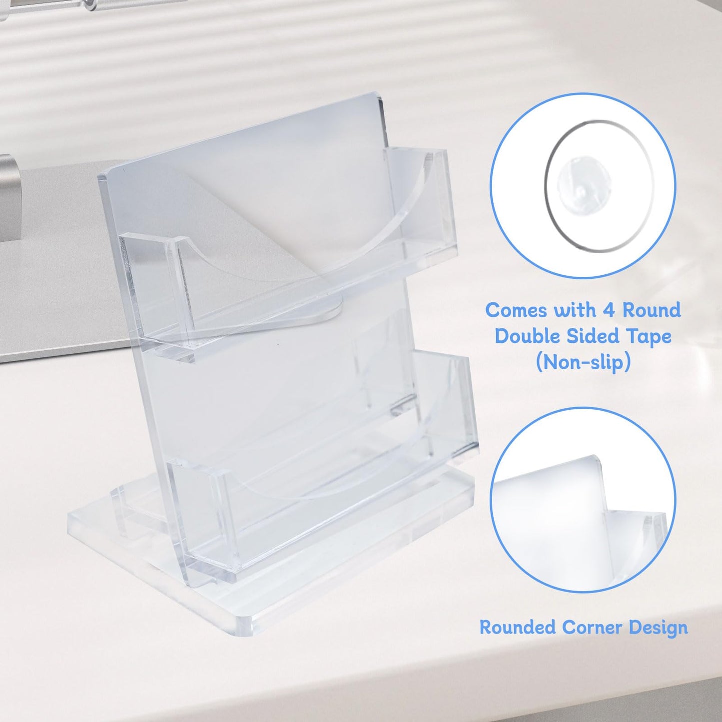 rogeramz Acrylic Business Card Holder 2-Tier for Desk - Office & Exhibition Clear Business Card Display Stand, Business Card Organizer with 2 Slots, Holds Up to 130 Cards
