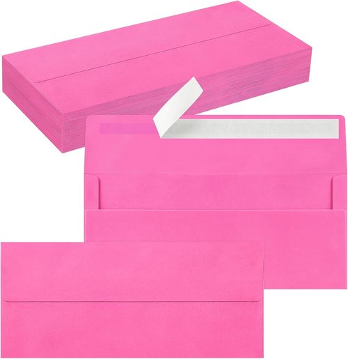 Hot Pink Business Envelopes by [Brand Name] - 50 Pack Self-Seal for Secure Mailing | 4 1/8 x 9 1/2 Inches