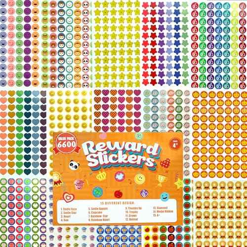 Student Reward Stickers£¬Teacher Essentials, Teacher Supplies£¬6600PCS Incentive Stickers£¬75 Sheets of 15 Different Incentive Stickers£¬Star Stickers, Star Shaped Stickers (Coloration-1)
