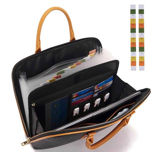 Accordian File Organizer Tote,Folder with Zipper & Labels,12 Pocket Expanding File Folder with Multi-Pockets Paper Folder for Letter A4 Files Business Teacher Office Bag Handbags for Ladies