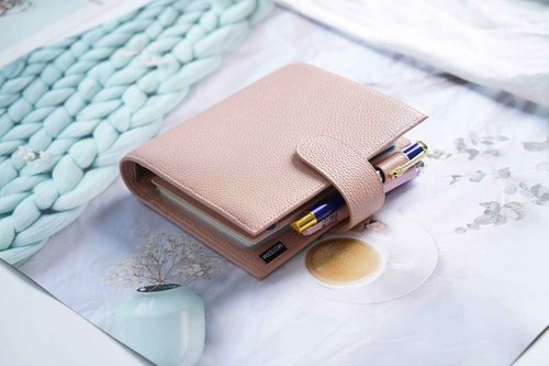 Moterm A6 Luxe Rings Planner - Genuine Leather Binder Organizer (30mm Ring, Pebbled-Dusty Rose) - NOT a Standard A6