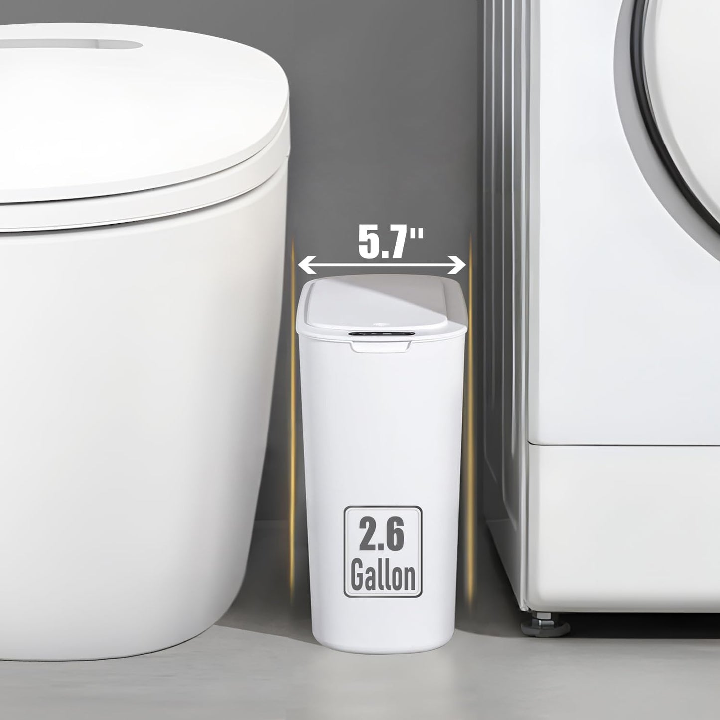 TIPGO Automatic Motion Sensor Trash Can - Touchless 2.6 Gallon Bathroom Bin | Slim White Design for Home & Office