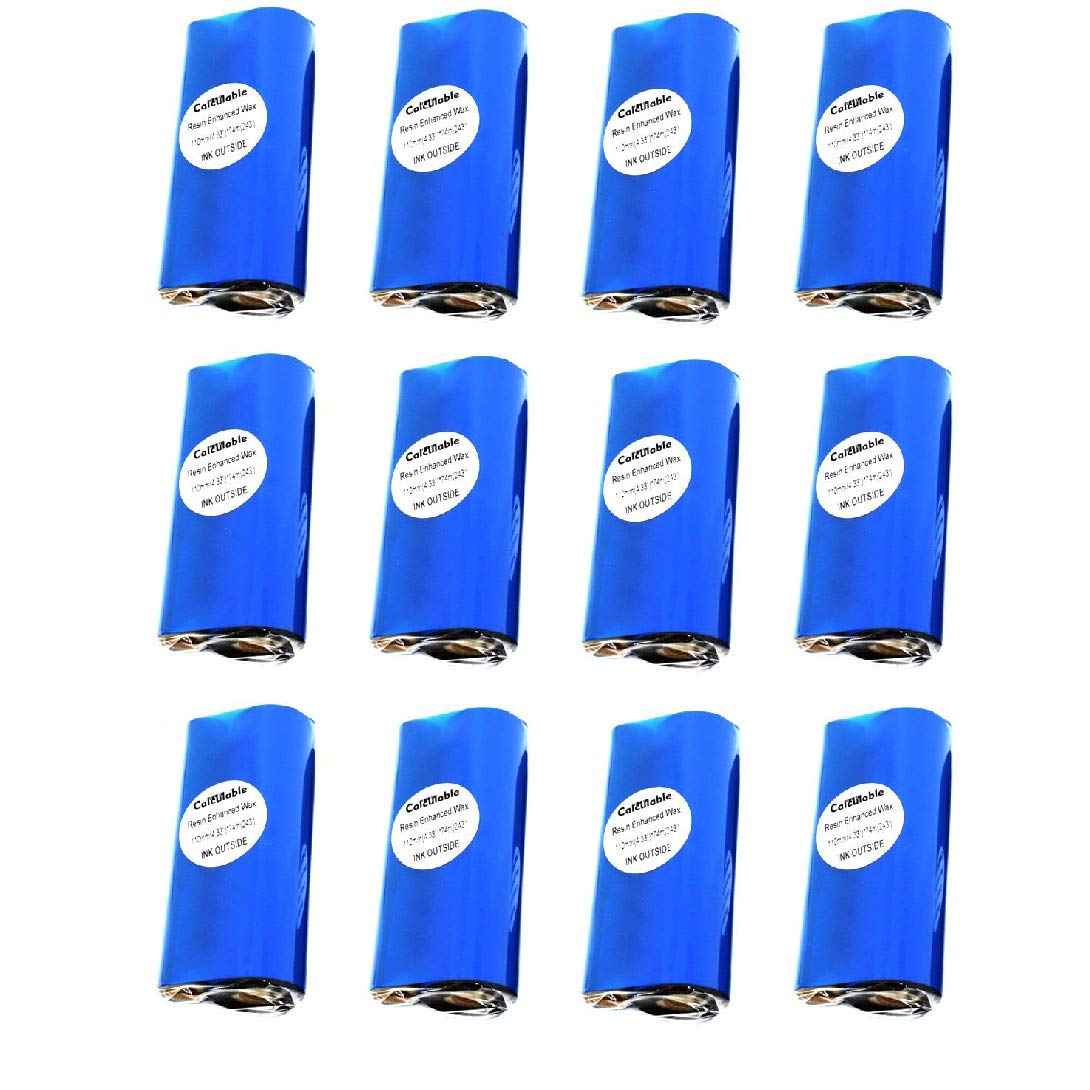DEFMATE 12 Count 4.33" x 243' (110mmx74m) Thermal Wax Ribbons 1/2" Core Thermal Transfer Wax Ribbon for Zebra,TEC,DATAMAX,INTERMEC,Avery,Citizen,SATO,TSC,GODEX,ARGOX