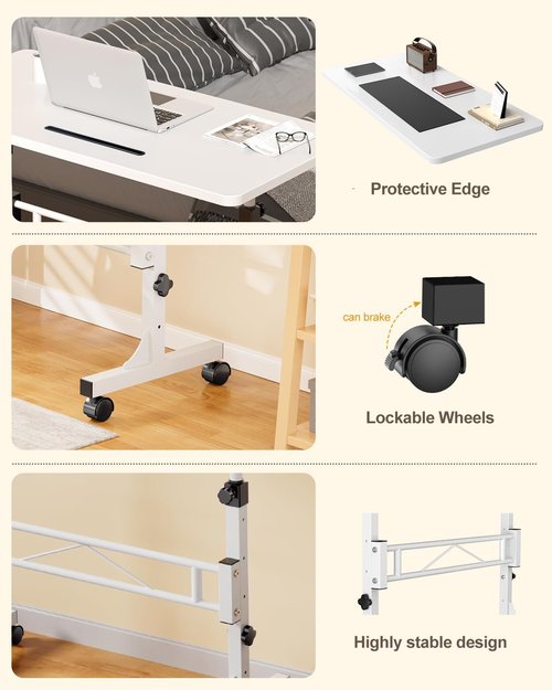 Skiennix Adjustable Height Small Standing Desk - Mobile 32 Inch Rolling Desk with Wheels | Pure White