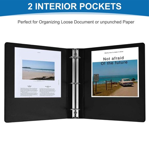 2 Inch 3-Ring Binder, 2" Round Ring Binder with 2 Inside Pockets, 6 Pack Black Binders, Clear View Cover, Holds Up to 450 Sheets 8.5" x 11" Paper，Study Binders for Office/Home/Back to School