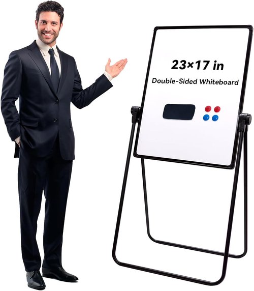 Regine Switzerland Dry Erase Board - 23"x17" Double-Sided Magnetic Whiteboard with Adjustable Stand for Home Office