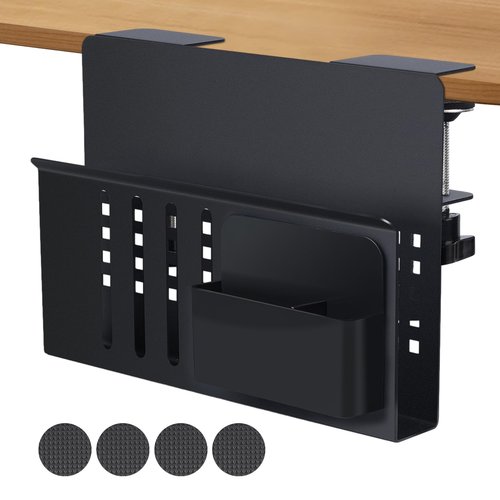 HZQHJRZ Desk Side Storage, Under Steel Hanging Organizer, Desk Side Storage Holder, Under Desk Mount With Magnetic Pen Holder, No Drill Cable Management Tray, Laptop Holder for Office and Home