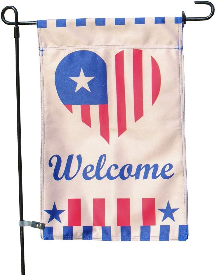 Vispronet Patriotic Welcome Garden Flag - Double-Sided Outdoor Decor 12 x 18 Inch with 36 Inch Flagpole
