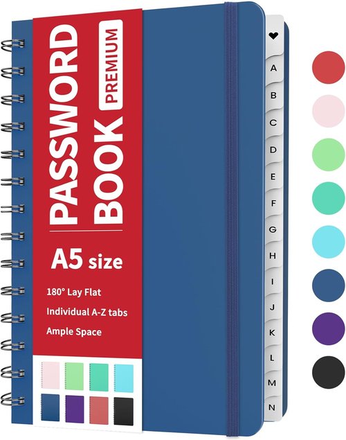 Forvencer Password Book - Medium Size 5.3"x7.6" with Alphabetical Tabs | Cute Navy Blue Password Keeper for Home Office
