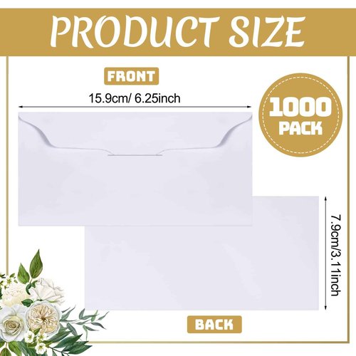 1000 Pcs Blank Church Offering Envelopes White Tithe Donation 6.3 x 3.1 Inch Cash Tithe Envelopes for Church Wedding Check Cash Holder Gifts