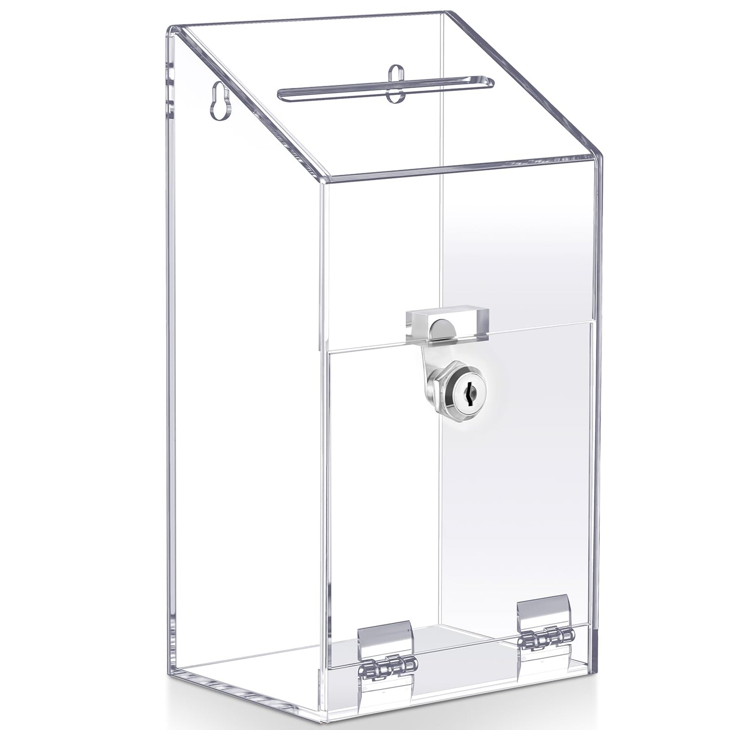 Juexica Large Clear Acrylic Donation Box with Lock and Slot, Wall Mountable Suggestion Ballot Box, Raffle Ticket Boxes for Office, School, Church, Voting & Fundraising, 10.24'' x 5.63'' x 4.02''