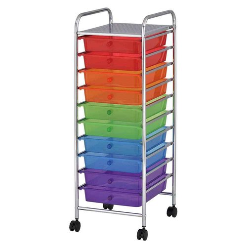 ECR4Kids 10-Drawer Mobile Organizer, Storage Cart, Assorted
