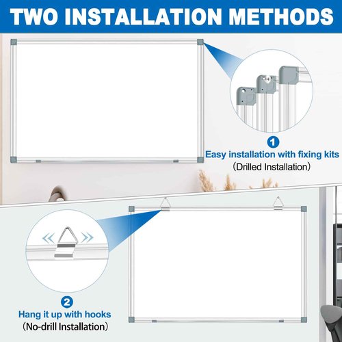 White Board Dry Erase Whiteboard for Wall 36" x 24" (2pcs) Aluminum Presentation Magnetic Whiteboards with Long Pen Tray, Hanging Whiteboard for Office, Meeting Room, Classroom, School & Home
