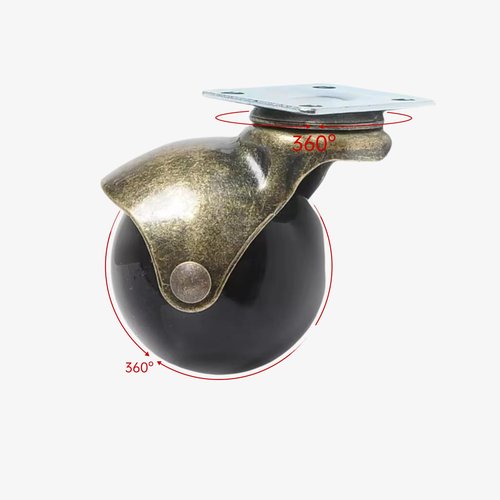 2 Inch Antique Brass Ball Casters with Brake - Set of 4 Heavy-Duty Swivel Plate Casters, Vintage Furniture Wheels for Sofa, Cabinet, Kitchen Cart