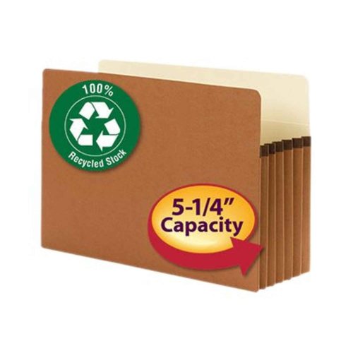 Smead 100% Recycled File Pocket, Straight-Cut Tab, 5-1/4" Expansion, Legal Size, Redrope, 10 per Box (74206)