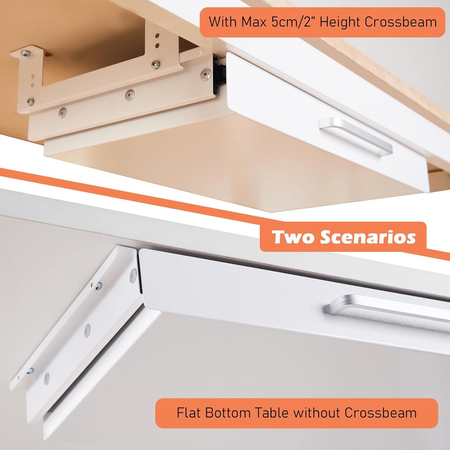 Under Desk Drawer Organizer - 21" White Adjustable Brackets & Sliding Pull-Out Design for Office Desks