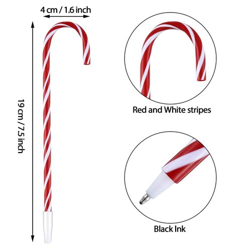 Outus 96 Pcs Christmas Candy Cane Pens Bulk Black Ink Ballpoint Pens for Gifts Xmas Holiday Stationery Supplies Present Christmas Party Carnival Prize Stocking Stuffers, Red