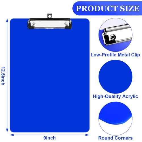 24 Pack Blue Plastic Clipboard with Flat Low Profile Clip Standard A4 Letter Size Acrylic Clipboard Bulk Classroom Back to School Supplies for Offices, School, Nurses, Students, 12.5 x 9 Inch