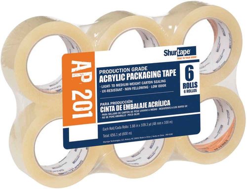 Shurtape AP 201 Medium Duty Shipping and Packaging Tape, Clear, 48mm x 100 Meter Roll, 6-Pack (232518)