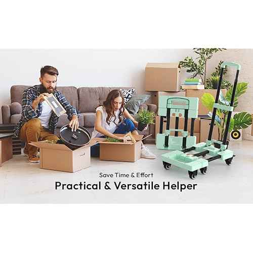 Folding Hand Truck 500lbs, Portable Heavy Duty Dolly Cart, 6 Wheels Collapsible Luggage Cart with 2 Elastic Ropes - Compact Trolley Cart for Easy Moving - Ideal Hand Cart for Travel and More