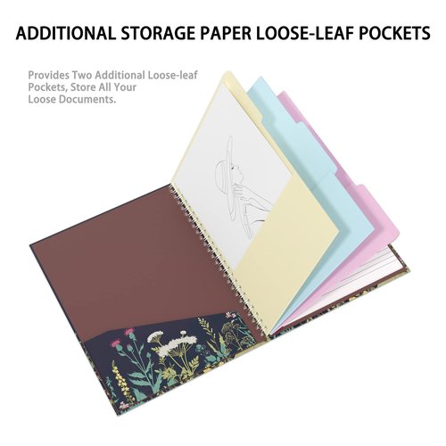 Rimilak Spiral Clipboard Folio with Refillable Lined Notepad, 14.5 x 9.8 in, Hardcover Cover with 5 Interior Pockets, Elastic Band and Pen Loop Series. Cute Stylish Clipfolio, Daisy Flower