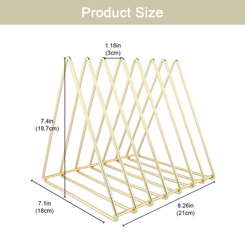 Urban Deco Triangle Desk Organizers Metal Wire Magazine Holder 7 Sections Decorative File Folder Organizer Vinyl Record Storage Office For Desk - Gold Magazine File Holder - Pack of 2